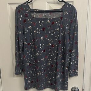 LOFT Long Sleeve Floral Top - Blue and Red